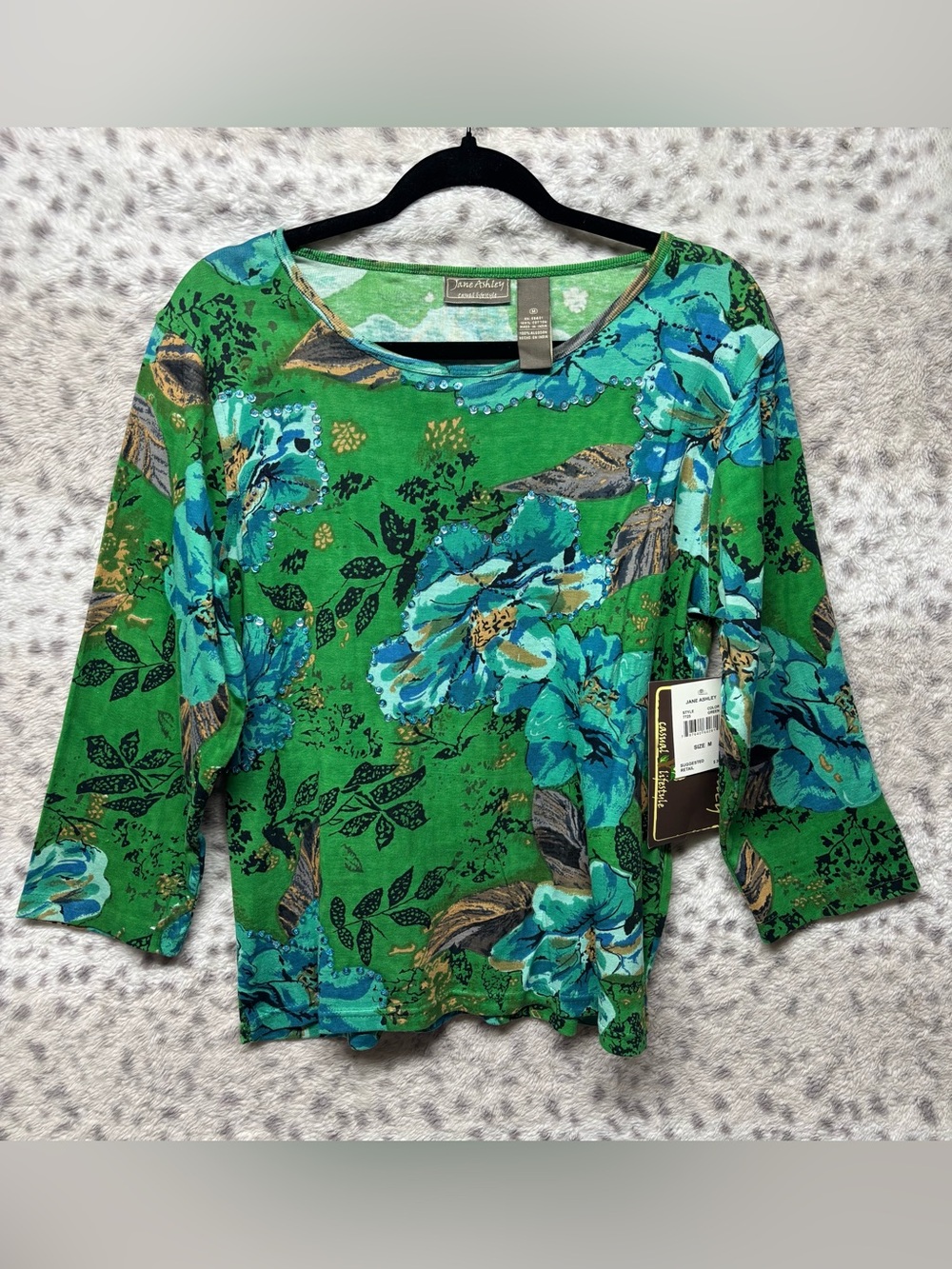Y2K JANE ASHLEY FLORAL EMBROIDERED 3/4 SLEEVE
